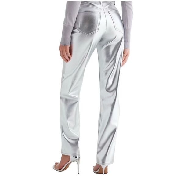 Express Silver Straight Leg Ultra High Rise Pants Sz 8 - Picture 2 of 7